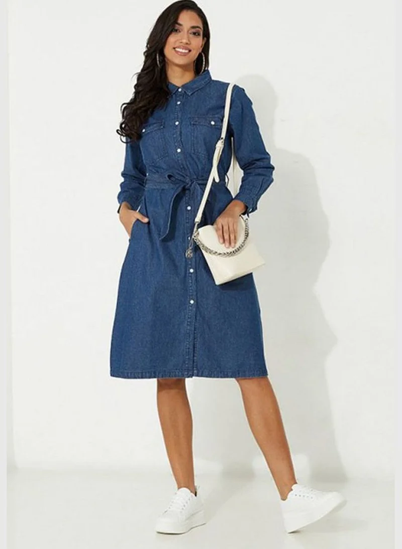 Aeropostale Denim A-Line Shirt Midi Dress