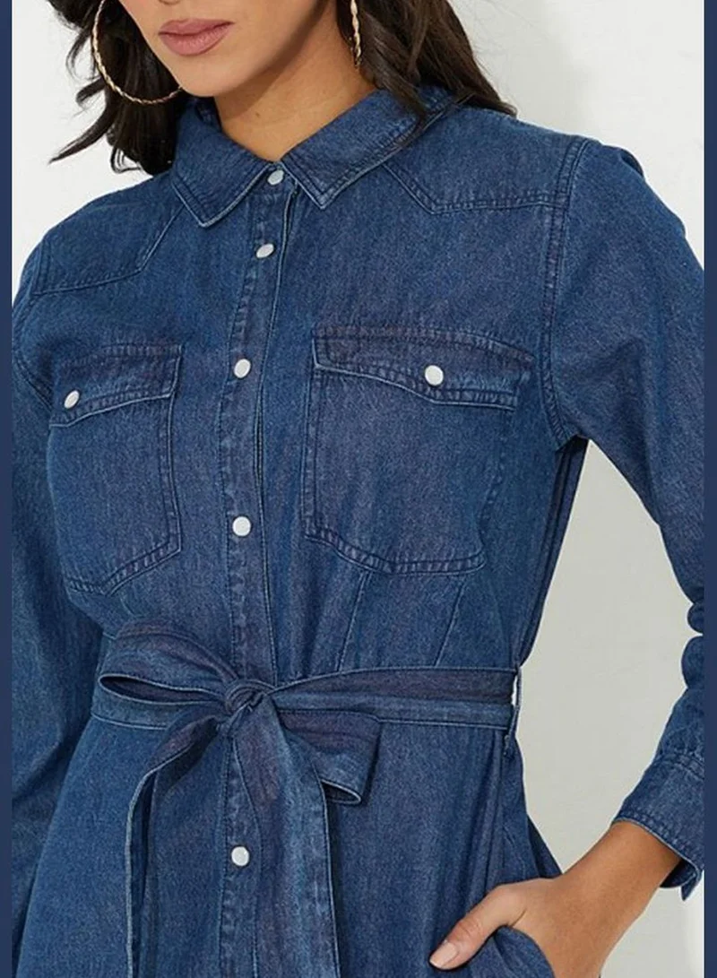 Aeropostale Denim A-Line Shirt Midi Dress