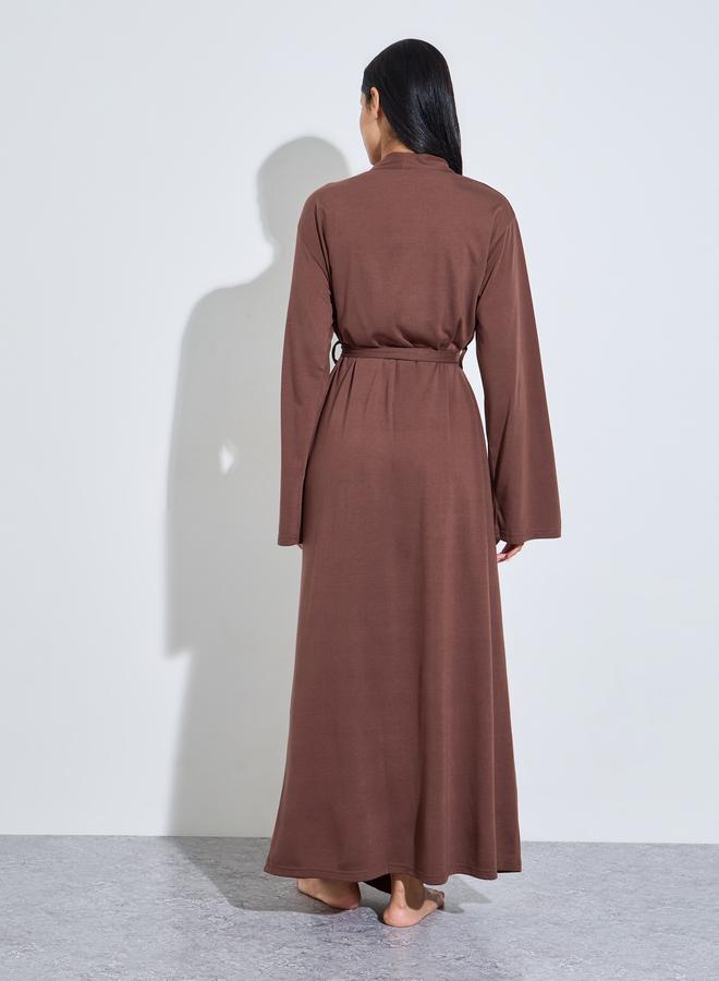 ستايلي روب ماكسي سادة بأكمام طويلة - بني - Image 5