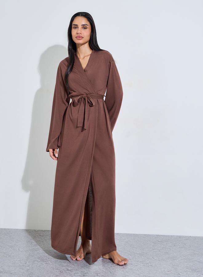 ستايلي روب ماكسي سادة بأكمام طويلة - بني - Image 3