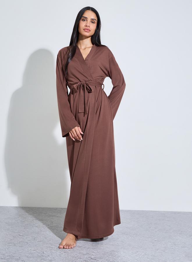 ستايلي روب ماكسي سادة بأكمام طويلة - بني - Image 1