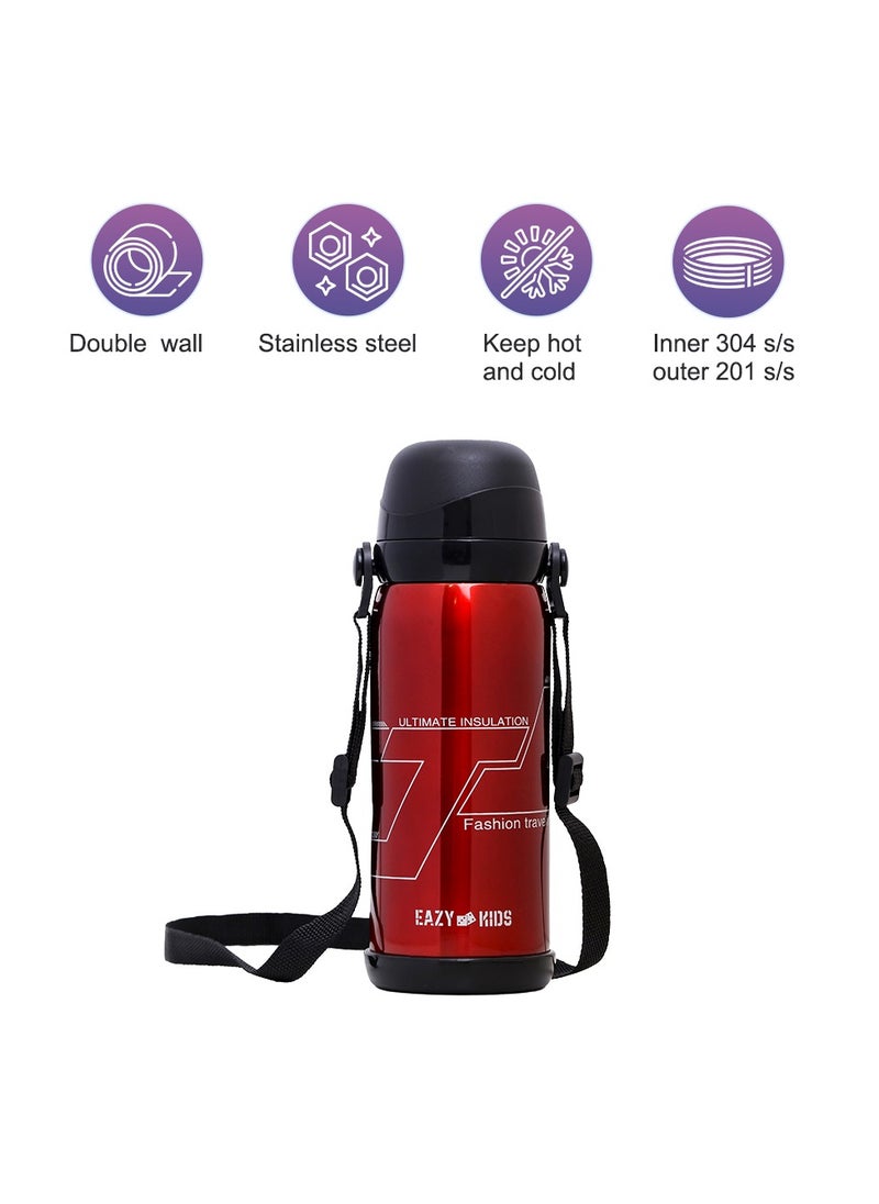 Eazy Kids Double Wall Insulated School Water Bottle - Red, 800 ML  - Image 2