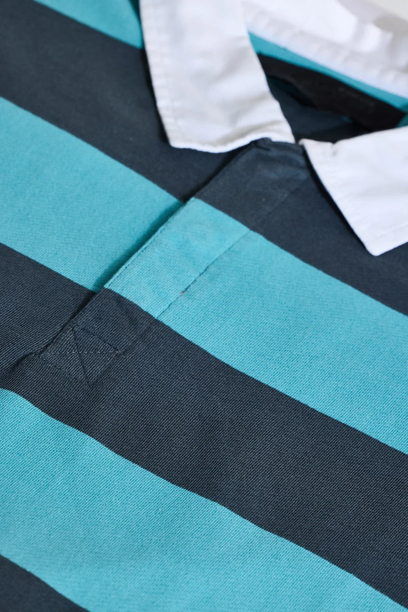 SNITCH Blue Stripes Polo Regular Fit T-Shirt