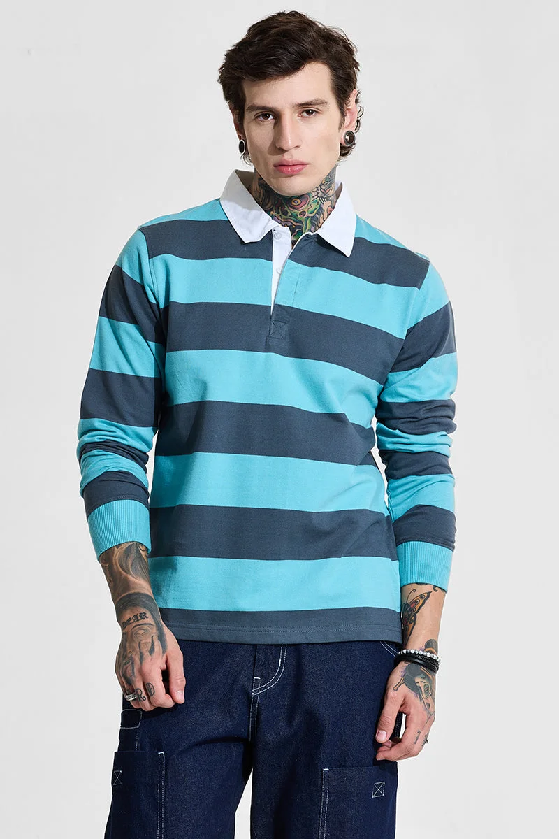SNITCH Blue Stripes Polo Regular Fit T-Shirt