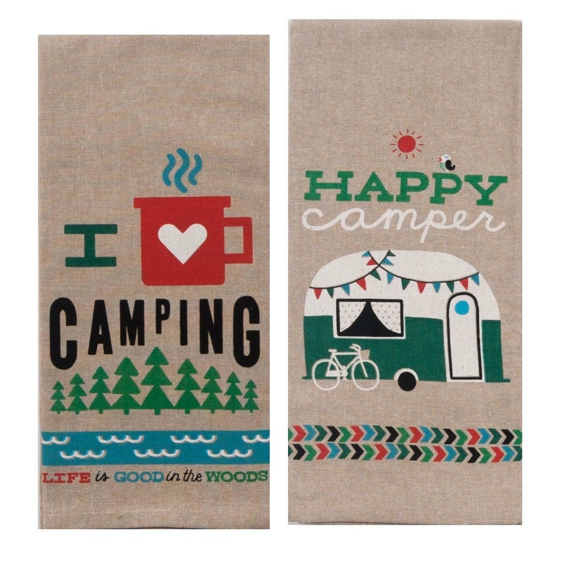 Kay Dee Designs Camping Adventures Chambray Towel Set  One Each Happy Camper  I Heart Camping