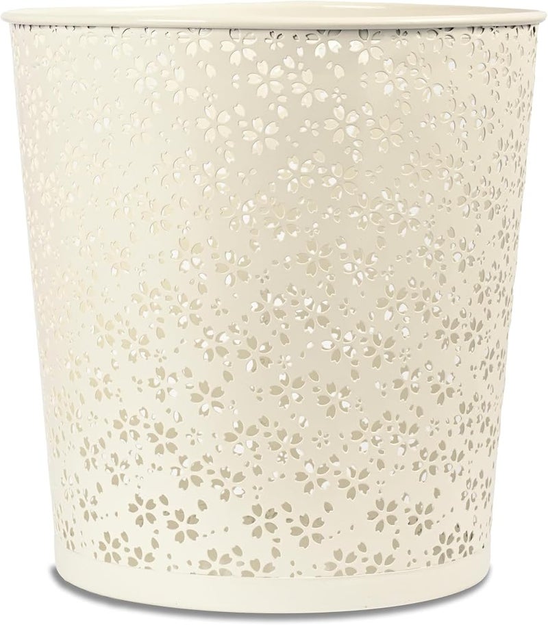 FIS® Metal Waste Basket or Trash Bin, Size: 265x265x285mm, Round Shape, Flower Design, 1 Piece, White Color-FSWA102WH - Image 1