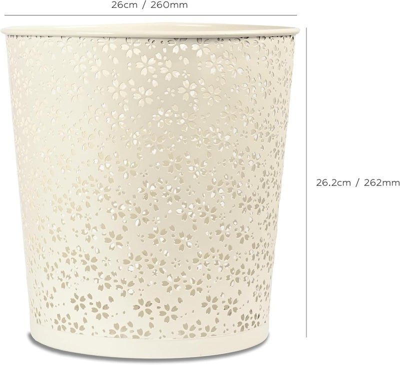 FIS® Metal Waste Basket or Trash Bin, Size: 265x265x285mm, Round Shape, Flower Design, 1 Piece, White Color-FSWA102WH - Image 5