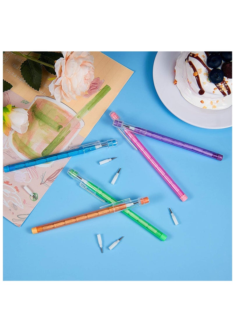 KASTWAVE Non Sharpening Pencils HB Translucent Pencil Stacking Point Pencils for Kids Stackable Pencil with Matching Eraser for Taking Notes Writing Drawing 5 Colors 20Pcs - Image 5