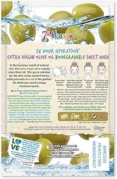 7th Heaven Superfood Intense Hydration Extra Virgin Olive Oil Biodegradable Bamboo Sheet Mask to Cleanse Skin for Long Lasting Hydration Ideal for All Skin Types - Image 2