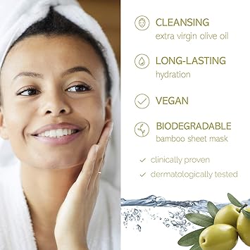 7th Heaven Superfood Intense Hydration Extra Virgin Olive Oil Biodegradable Bamboo Sheet Mask to Cleanse Skin for Long Lasting Hydration Ideal for All Skin Types - Image 3