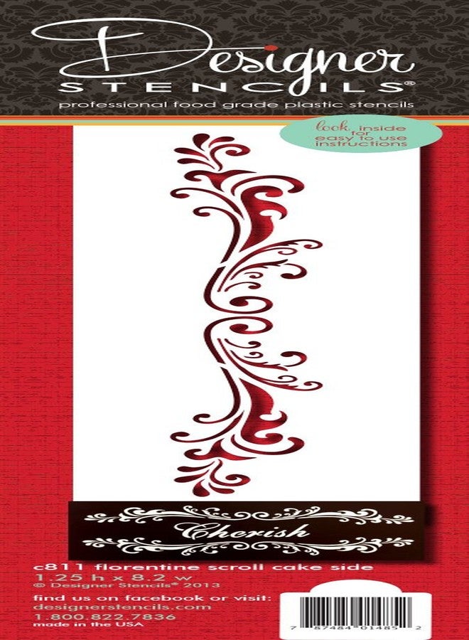 Designer Stencils C811 Florentine Scroll Cake Side Stencil, Beige/Semi-Transparent - Image 3