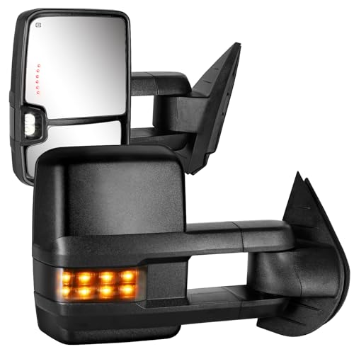 Sanooer Towing Mirrors for 2007 2008 2009 2010 2011 2012 2013 Chevy Silverado Suburban Tahoe Avalanche GMC Sierra Yukon with Power Glass Turn Signal Light Backup Lamp Heated Extendable Pair - Image 1