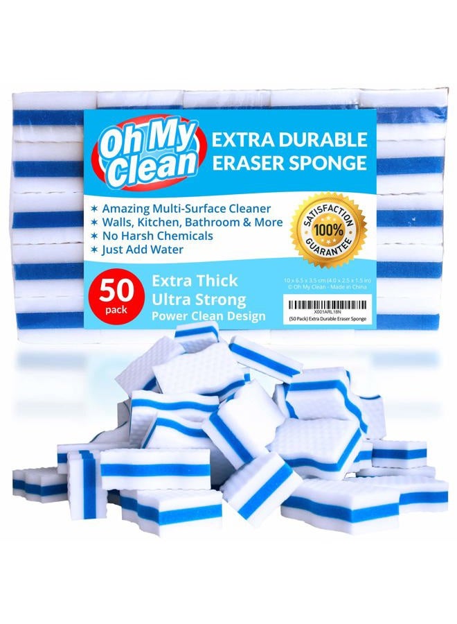 Oh My Clean (50 Pack) Extra Durable Eraser Sponge - Extra Thick, Long Lasting, Premium Melamine Sponges in Bulk - Multi-Purpose Power Scrubber - Bathroom, Kitchen, Floor, Bathtub, Toilet, Baseboard, Wall Cleaner - Image 1