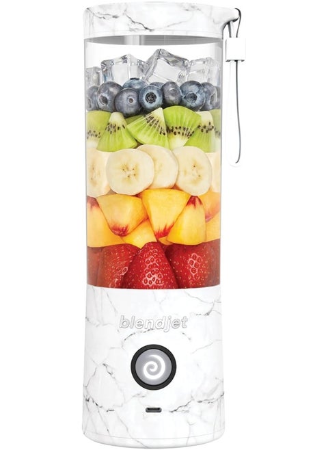 BlendJet 2 Portable Blender| World's Most Powerful 16Oz @22,000 RPM, 6 Stainless Steel Blades, Ice Crasher, USB-C Charging, Leak Proof, Self Cleaning, Safety Features, BPA Free - White Marble Print