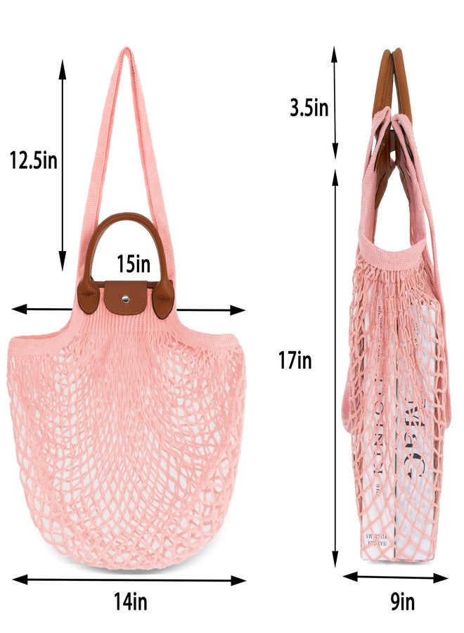 Hibala Woven Bag for Women, Fishing net bag,Straw Mesh Tote Bag, Beach,Hobo Bag, Foldable Large Capacity (Pink) - Image 5