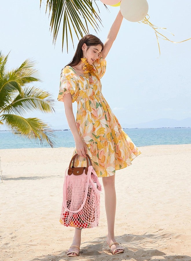 Hibala Woven Bag for Women, Fishing net bag,Straw Mesh Tote Bag, Beach,Hobo Bag, Foldable Large Capacity (Pink) - Image 3