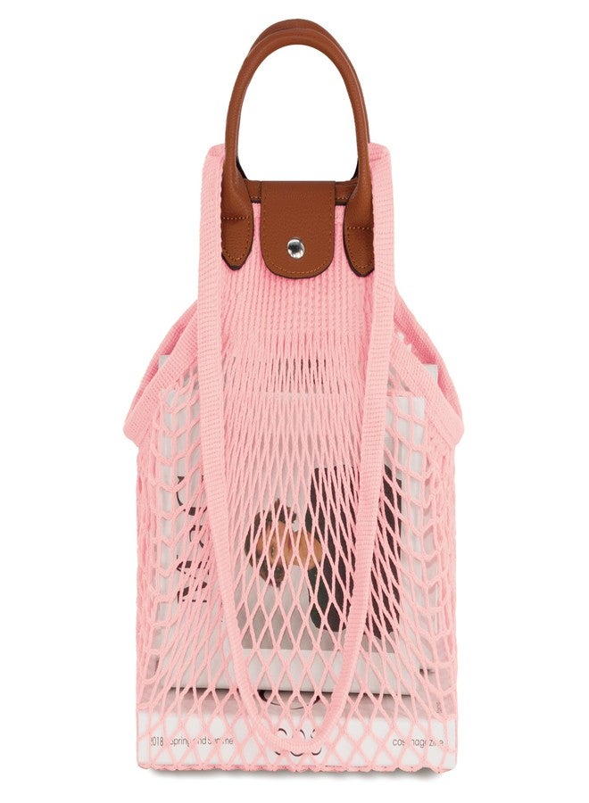 Hibala Woven Bag for Women, Fishing net bag,Straw Mesh Tote Bag, Beach,Hobo Bag, Foldable Large Capacity (Pink) - Image 1