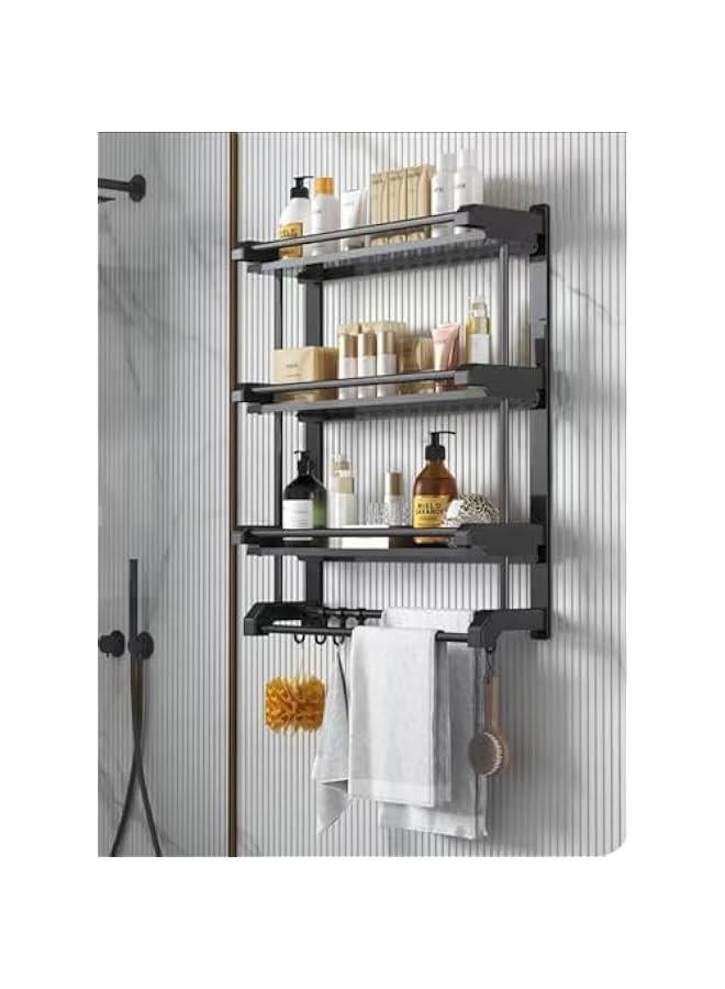 HOOKOR Wall Mounted Bathroom Shelf with Towel Bars, Shower Storage Rack with Hooks, Storage Organizer Shelf for Bathroom,Kitchen (3 layer) - Image 1