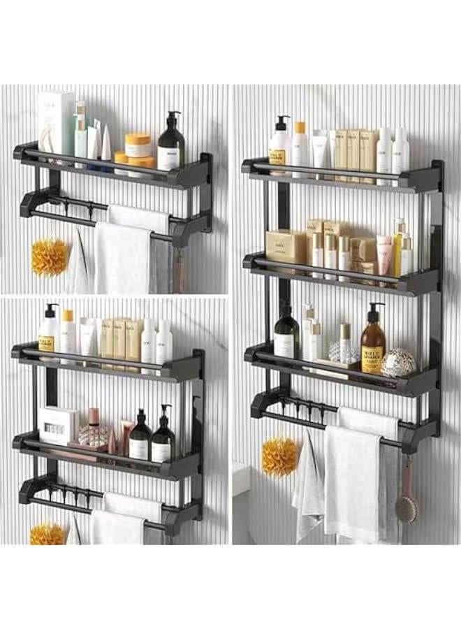 HOOKOR Wall Mounted Bathroom Shelf with Towel Bars, Shower Storage Rack with Hooks, Storage Organizer Shelf for Bathroom,Kitchen (3 layer) - Image 5