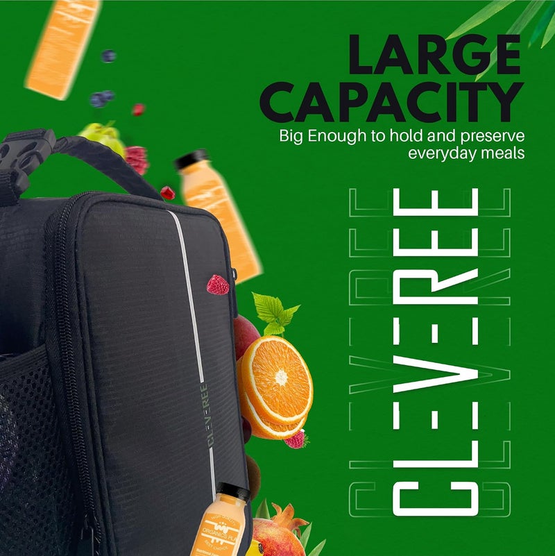 CLEVEREE Lunch Bag for adults teens children and kids for work and school (Emerald Black) - Image 2