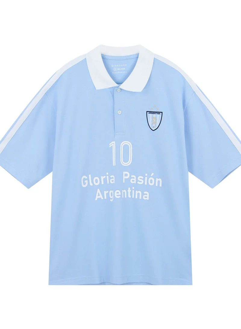 GIORDANO Men Slim Cotton Lycra World Cup Embroidered Polo