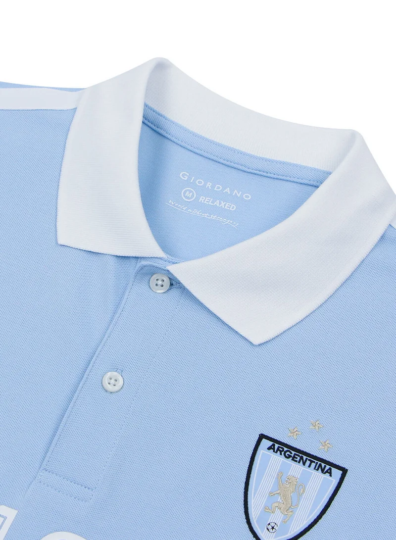Giordano  Men Slim Cotton Lycra World Cup Embroidered Polo for Men | Best Price UAE