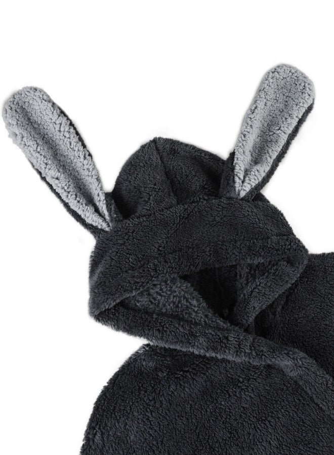 ايست من نون رداء حمام طويل بغطاء رأس - 240 جم/م² مصنوع من البوليستر الناعم والخفيف للنساء - غطاء رأس وجيب لطيف - لون رمادي غامق، مقاس كبير جدًا - Image 5