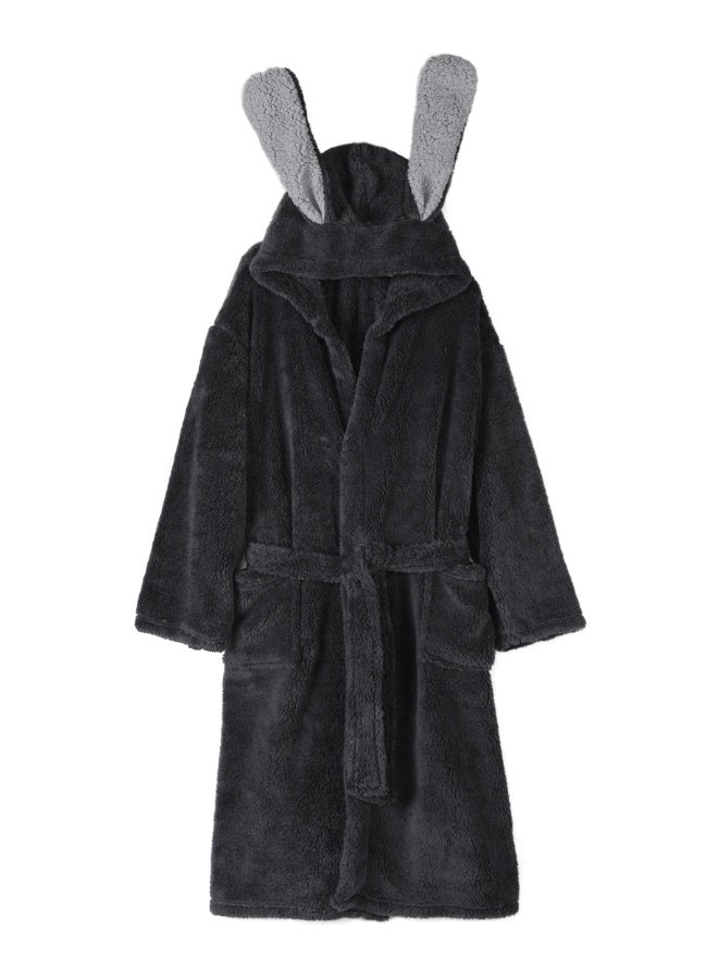 ايست من نون رداء حمام طويل بغطاء رأس - 240 جم/م² مصنوع من البوليستر الناعم والخفيف للنساء - غطاء رأس وجيب لطيف - لون رمادي غامق، مقاس كبير جدًا - Image 4