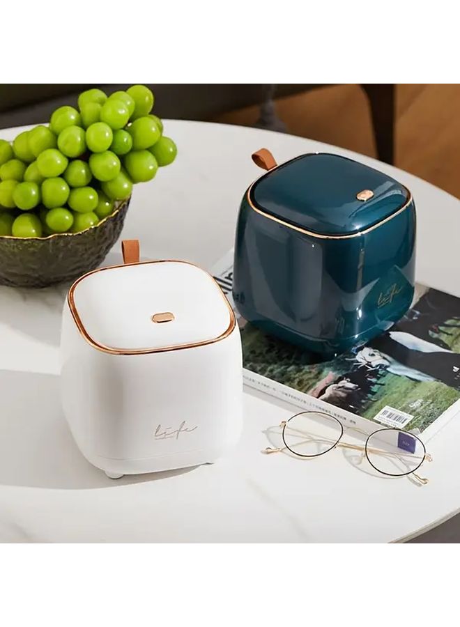 White Compact Desk Trash Can with Quiet Close Lid for Office Home - Image 3