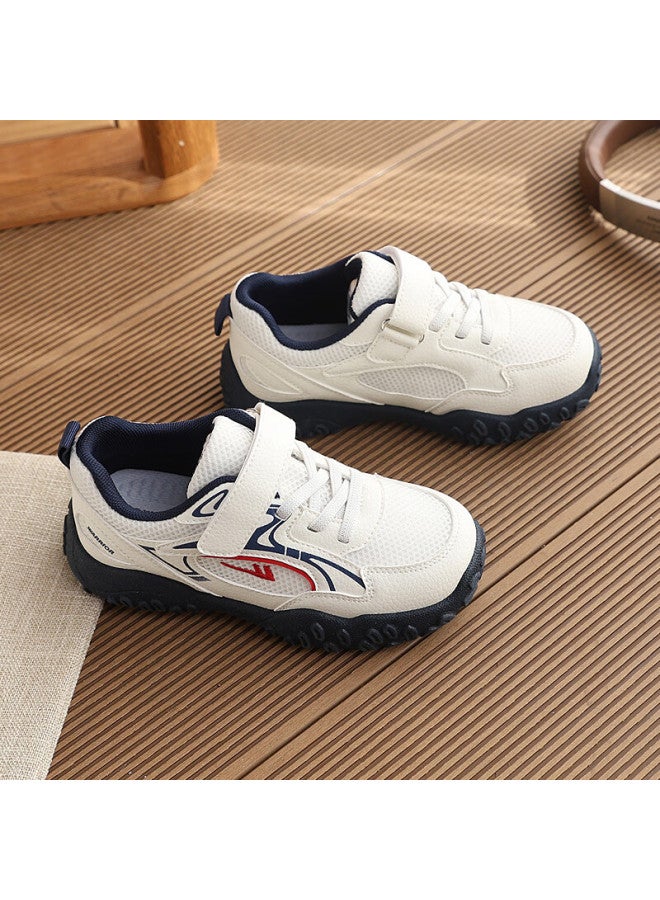 Warrior Kids Lightweight Velcro Running Casual Shoes Wz(cl)-2135 Beige Navy Size 34 - Image 4
