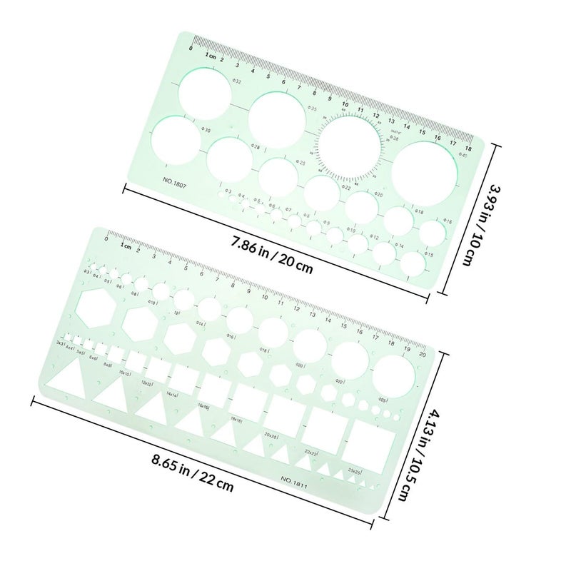 2 Pcs Plastic Drafting Rulers Circle Template Geometric Stencils Measuring Tool - Image 3