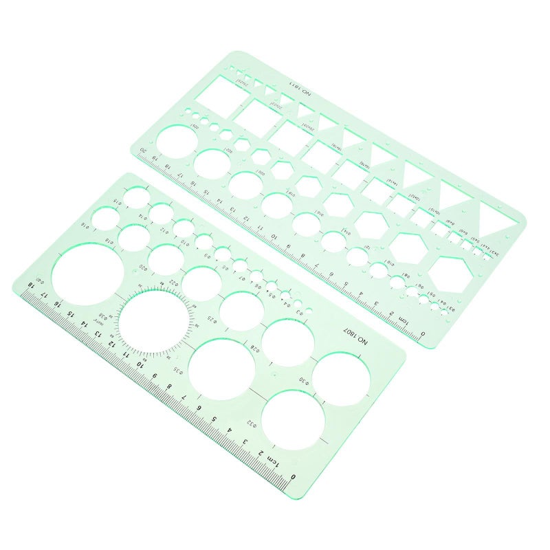 2 Pcs Plastic Drafting Rulers Circle Template Geometric Stencils Measuring Tool - Image 2