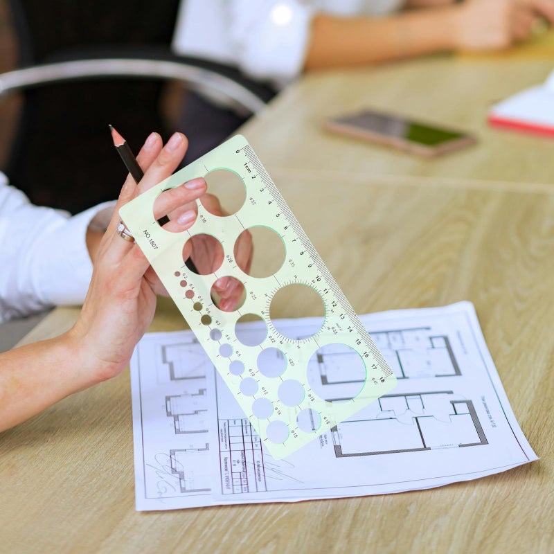 2 Pcs Plastic Drafting Rulers Circle Template Geometric Stencils Measuring Tool - Image 5