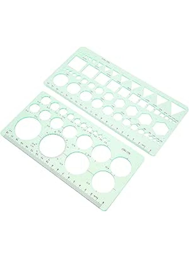 2 Pcs Plastic Drafting Rulers Circle Template Geometric Stencils Measuring Tool - Image 1