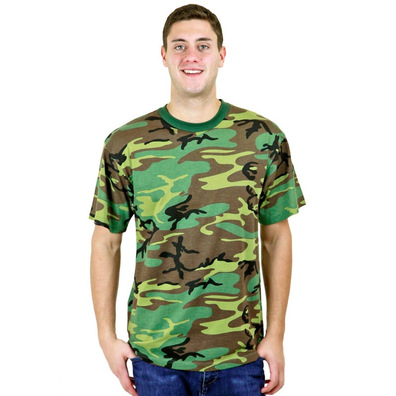 Rothco Camo T-Shirt â€“ Rugged Short Sleeve Crew Neck Base Layer Tee Shirt, Woodland Camo, L - Image 1