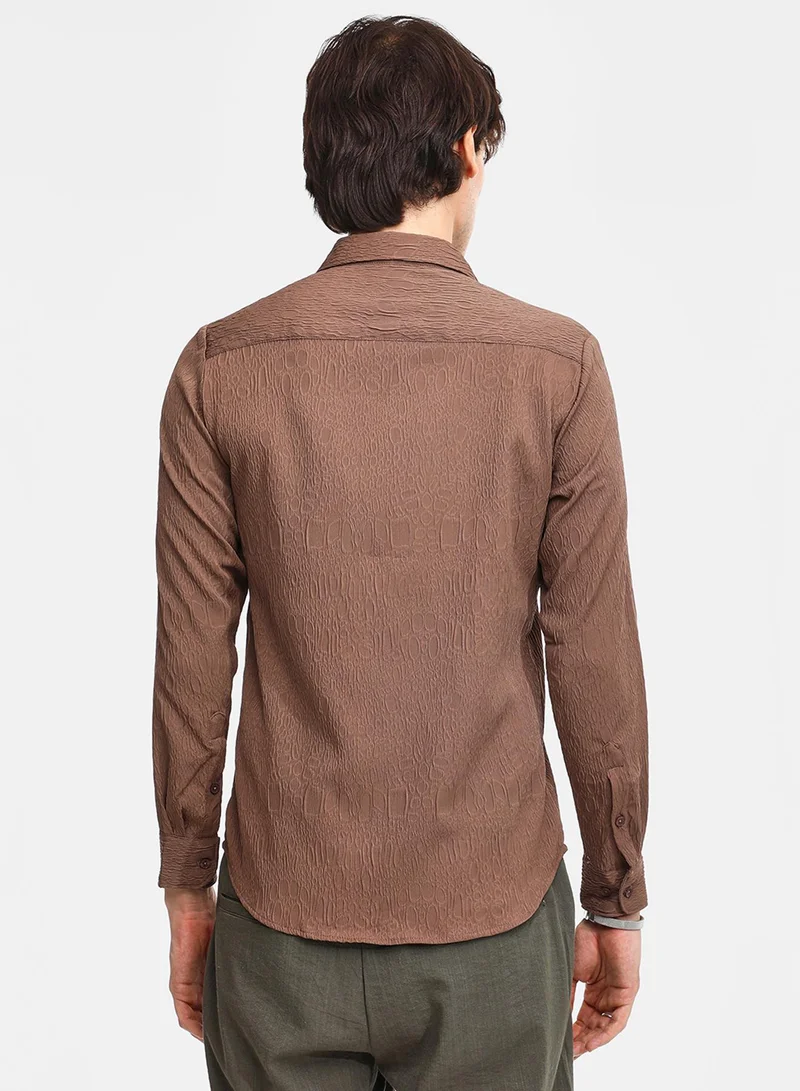 كامبوس سوترا Men's Ash Brown Veined-Textured Shirt