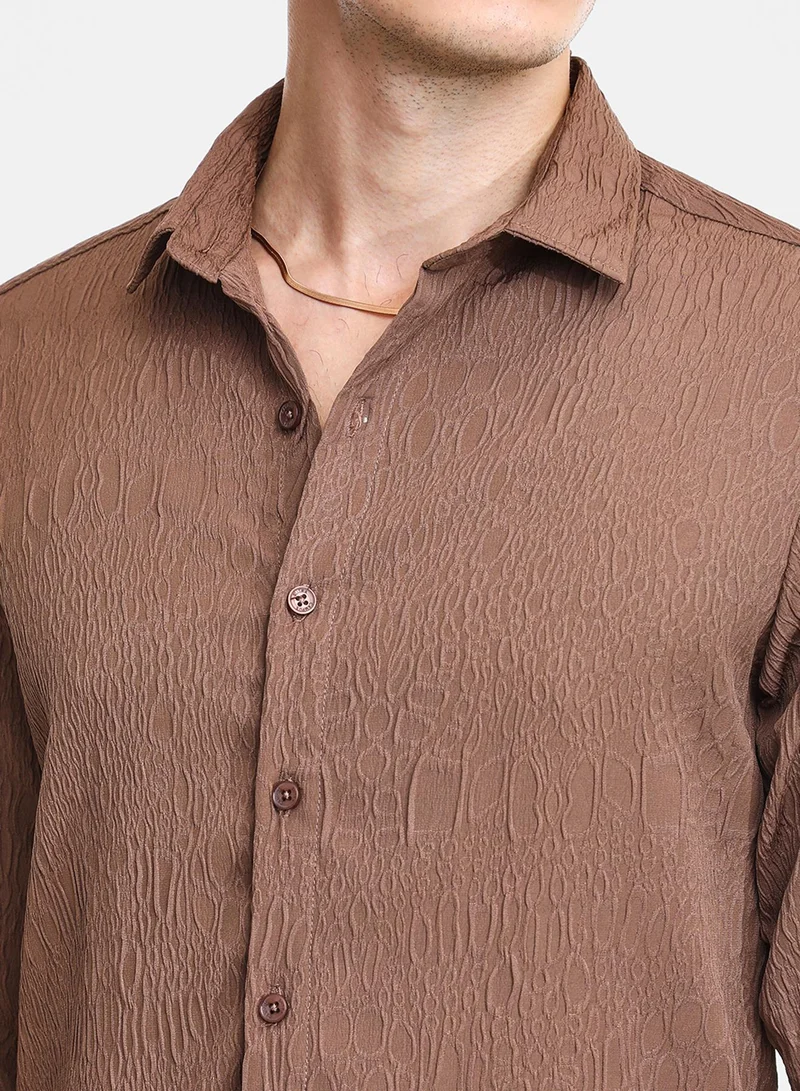 كامبوس سوترا Men's Ash Brown Veined-Textured Shirt