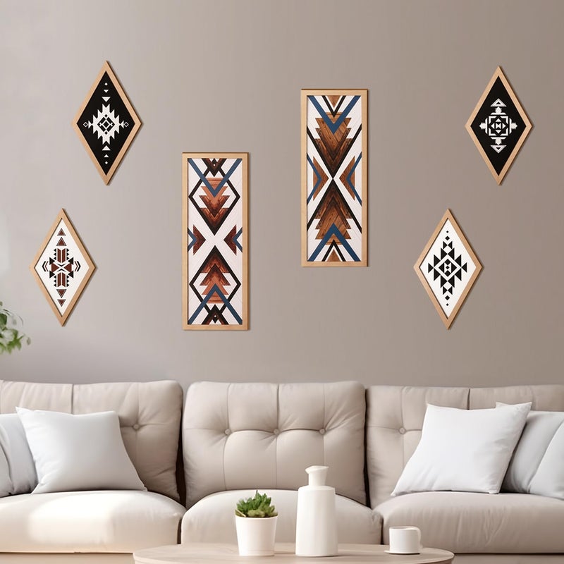 She Love Western Aztec Wall Decor 6Pcs, Double Layer Wooden Boho Geometric Wall Art Southwestern Rustic Country Farmhouse Home Decor for Living Room Bedroom Kitchen Bathroom - Image 1
