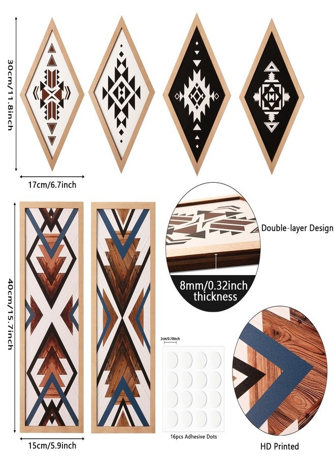 She Love Western Aztec Wall Decor 6Pcs, Double Layer Wooden Boho Geometric Wall Art Southwestern Rustic Country Farmhouse Home Decor for Living Room Bedroom Kitchen Bathroom - Image 2