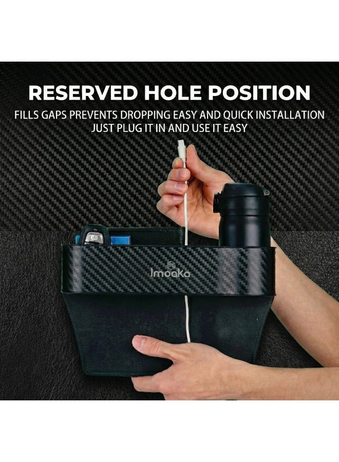 IMOAKA Car Seat Gap Organizer, Model IK7000, Carbon Fibre Storage Box, Large Capacity Console Side Pocket, Plug and Play Installation - Image 2
