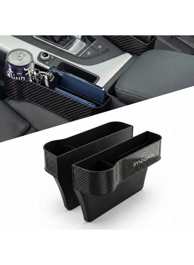 IMOAKA Car Seat Gap Organizer, Model IK7000, Carbon Fibre Storage Box, Large Capacity Console Side Pocket, Plug and Play Installation - Image 1