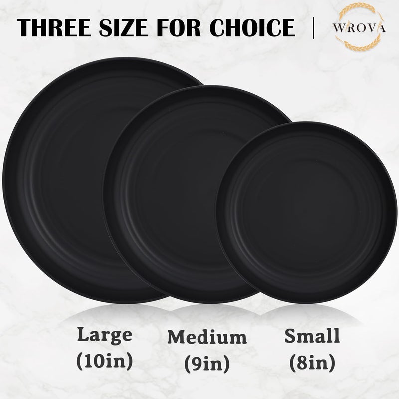 Wrova Wheat Straw Plates  9 Inch Unbreakable Dinner Plates Set of 8  Dishwasher  Microwave Safe Plastic Plates Reusable  Lightweight Plates for kitchencamping pure black P25 - Image 3