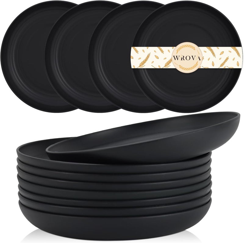 Wrova Wheat Straw Plates  9 Inch Unbreakable Dinner Plates Set of 8  Dishwasher  Microwave Safe Plastic Plates Reusable  Lightweight Plates for kitchencamping pure black P25 - Image 1