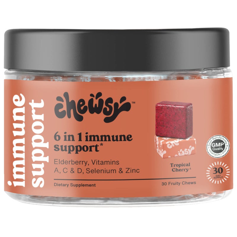 Chewsy 6in1 Immune Support Supplement Fruity Chews with Elderberry Vitamin C A D Zinc Selenium 30Day Supply Individually Wrapped Immunity Vitamins Chews for Adults and Kids 1