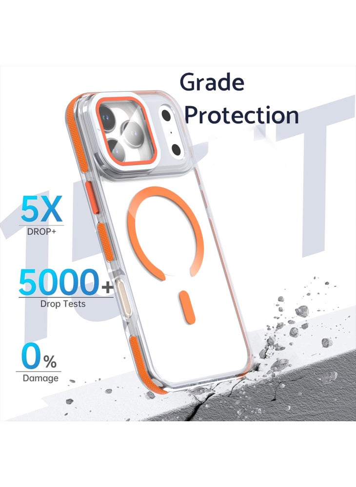 For iPhone 17 Pro Magnetic Case TPU Acrylic Clear Phone Back Cover with Lens Protector Kickstand - Grey - Image 4
