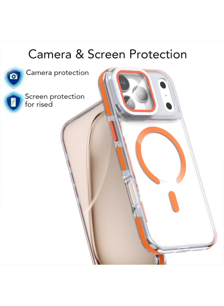 For iPhone 17 Pro Magnetic Case TPU Acrylic Clear Phone Back Cover with Lens Protector Kickstand - Grey - Image 5