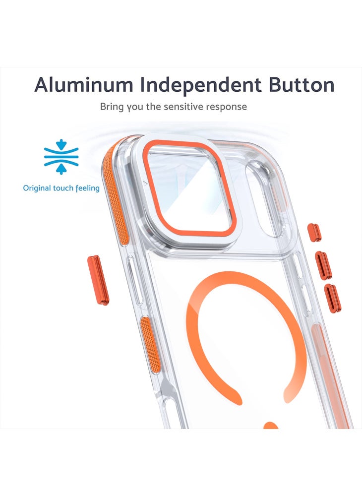 For iPhone 17 Pro Magnetic Case TPU Acrylic Clear Phone Back Cover with Lens Protector Kickstand - Grey - Image 3