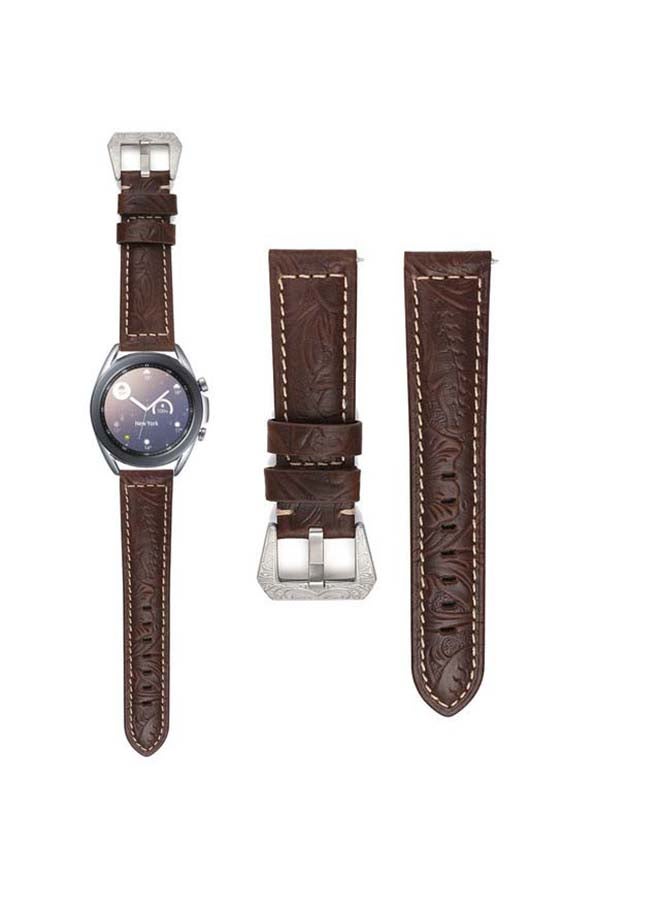 Perfii Engraved Genuine Leather Replacement Band for Samsung Galaxy Watch3 41mm Dark Brown - Image 1