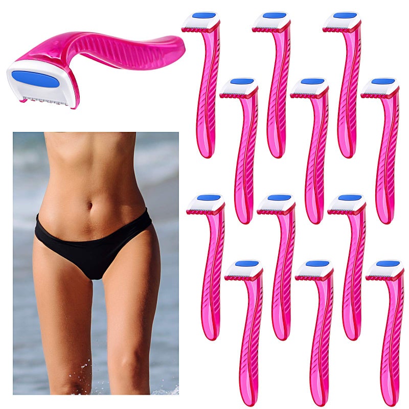 Honoson 12 Pcs Disposable Bikini Razors for Women Bikini Line Trimmer Shaver Small T Type Razor Durable Travel Accessories Pubic Hair Removal Beauty for Body Cosmetic Tool(Pink) - Image 1