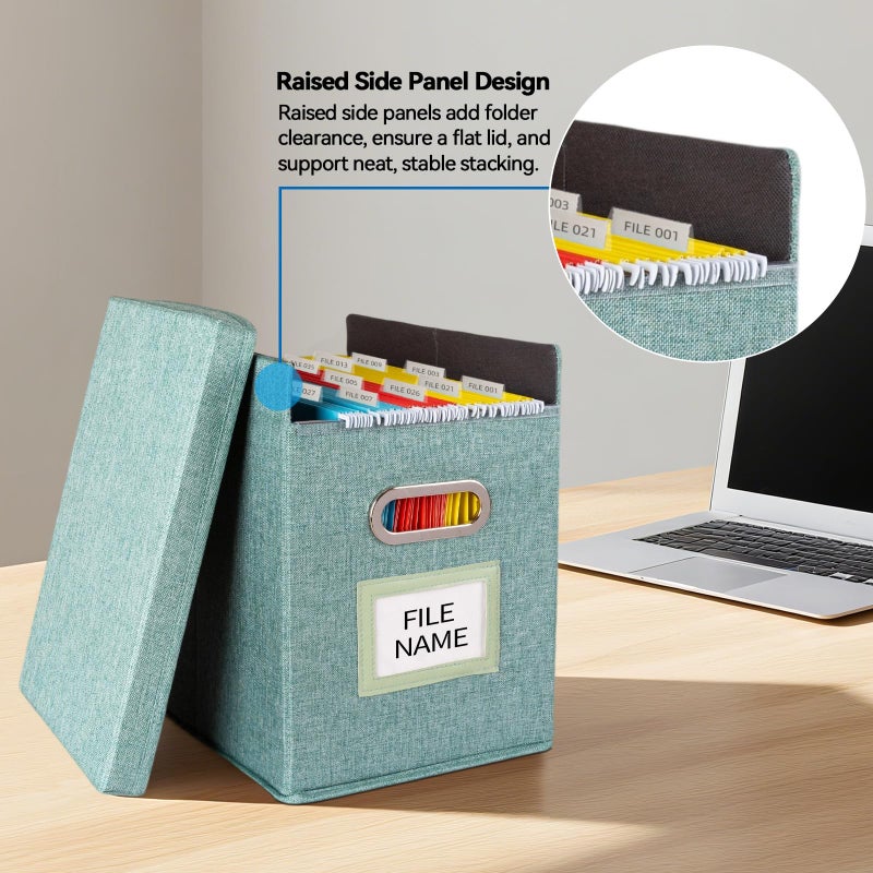 ComfortKeeper 2 Pack Hanging File Folders Organizer with Lid, Letter Size Fabric File Storage Box Collapsible, Portable Office Document Holder with Metal Handle, Smooth PVC Rails, Green - Image 4
